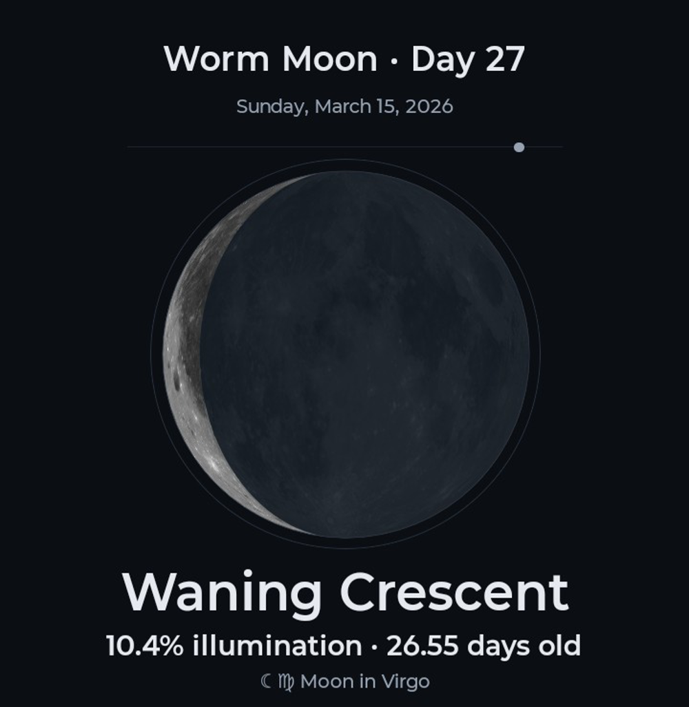 LuNAC interface showing the current lunar phase with illumination and age.
